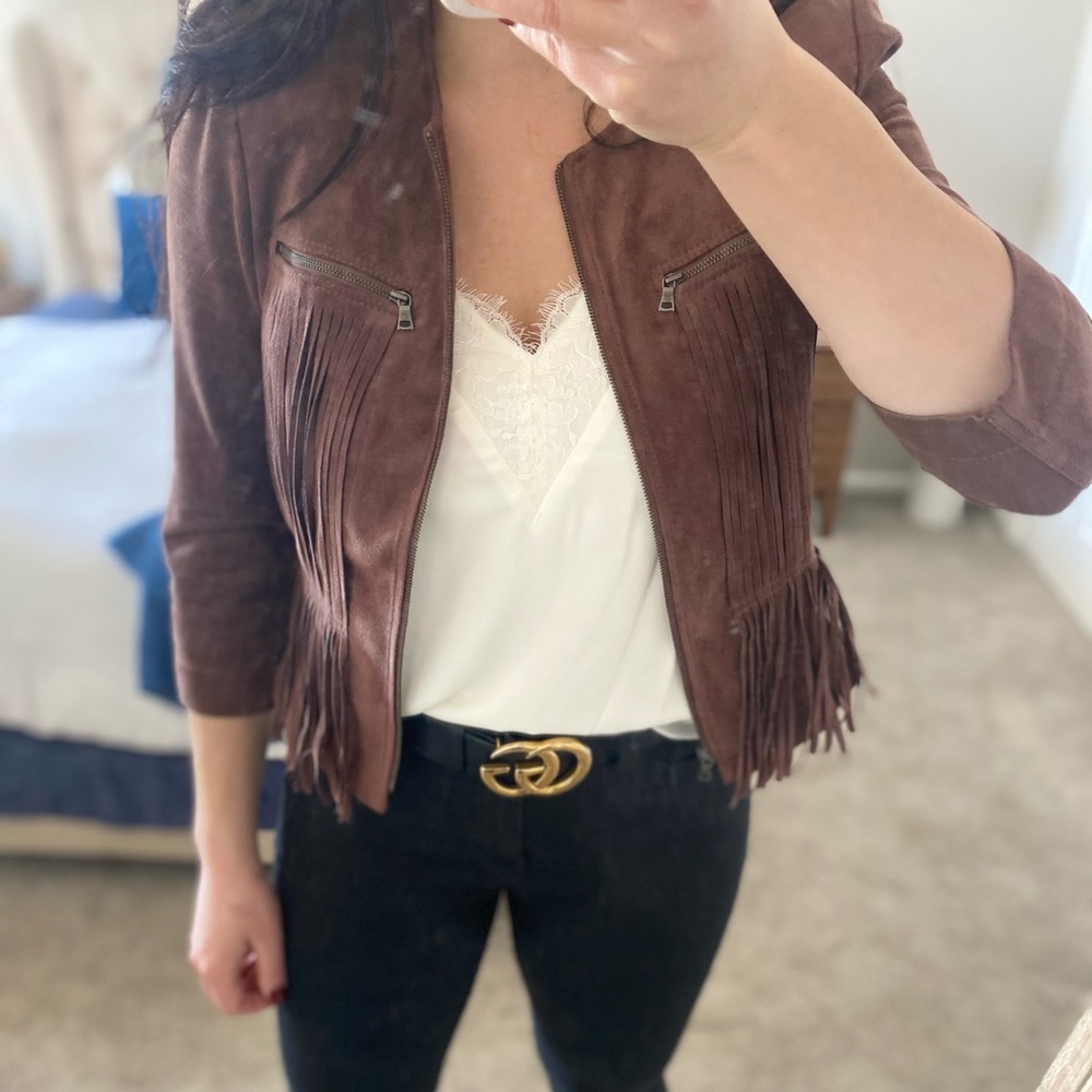 BCBGMAXAZRIA Suede Fringe Jacket